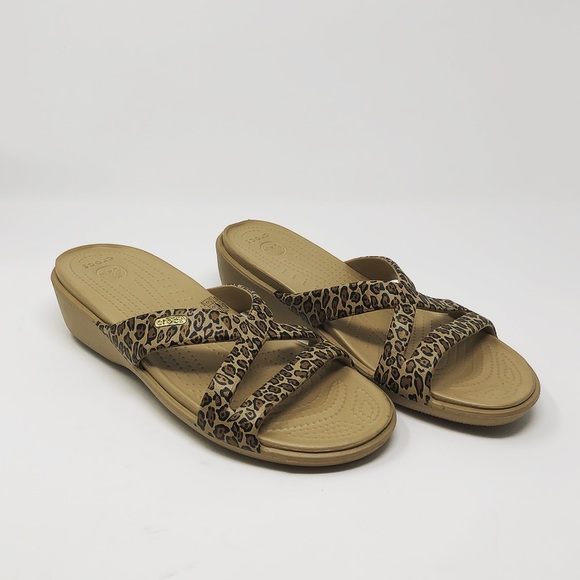 CROCS Shoes - CROCS NEW tan slip on animal print strap size 11